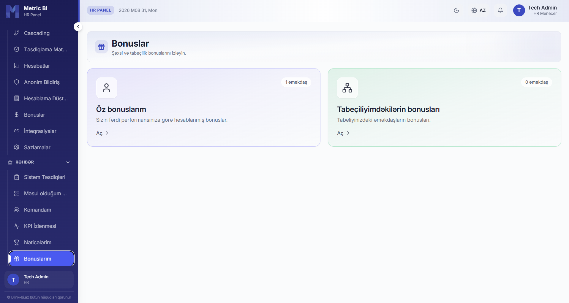 METRIC-BI bonuses for the user and their subordinates