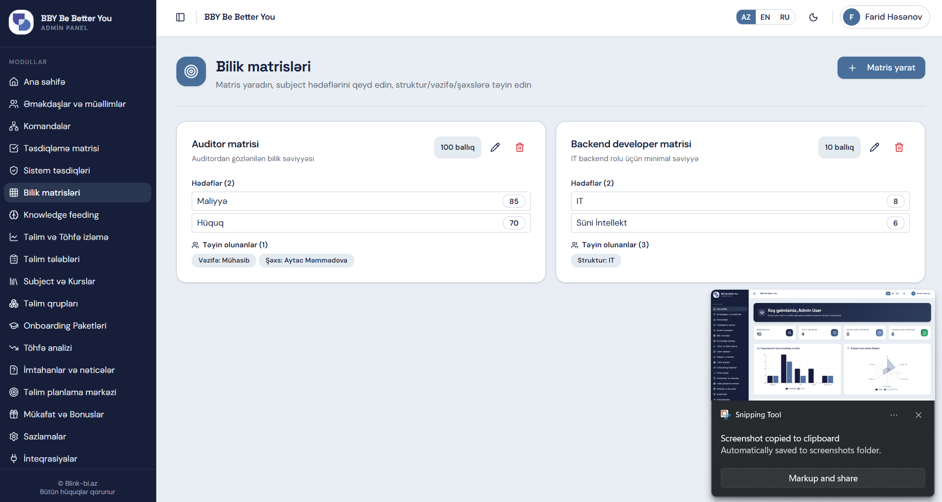 BBY-AI knowledge matrices with subject targets
