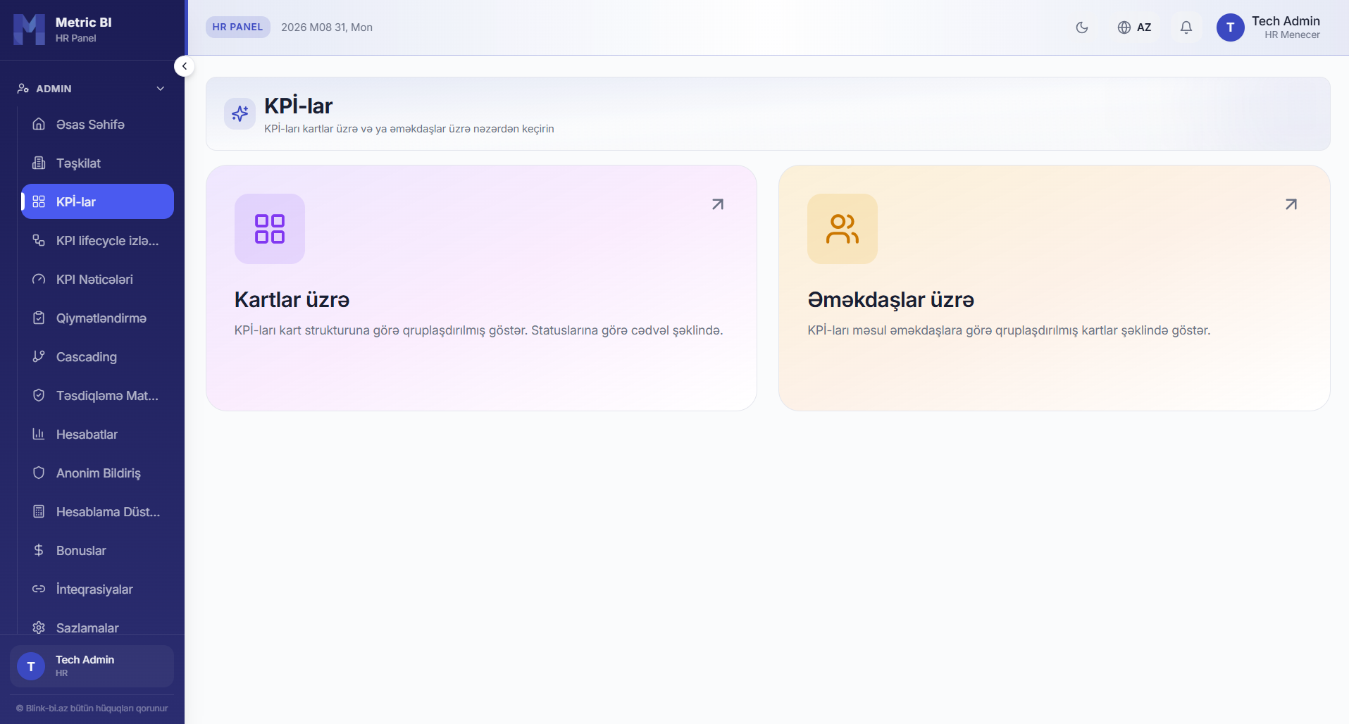 METRIC-BI KPI views by card and by employee